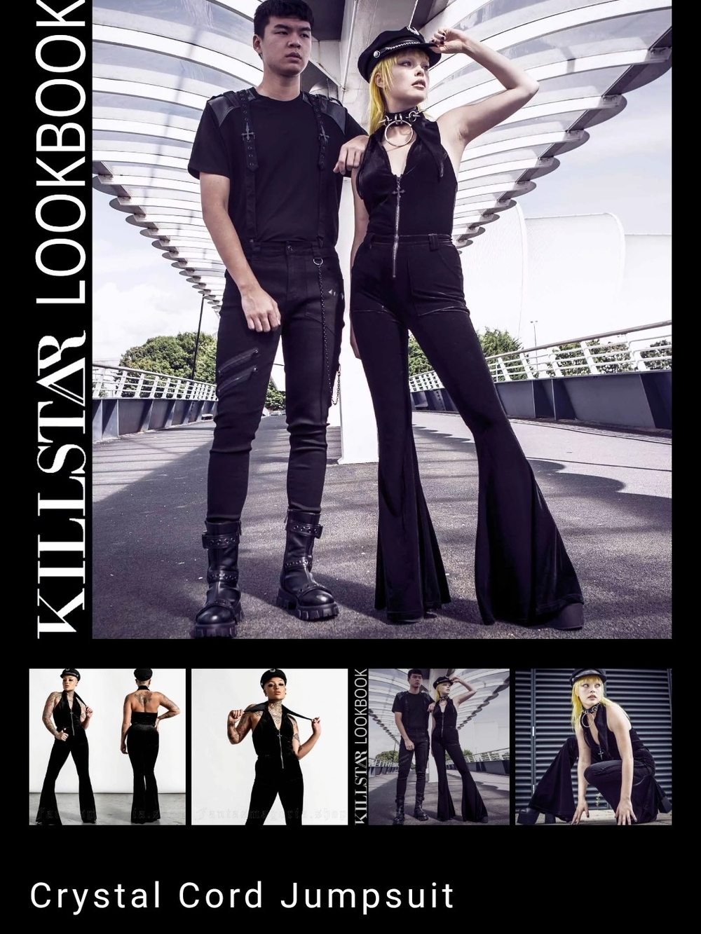 Killstar Black Flared Crystal Cord Jumpsuit